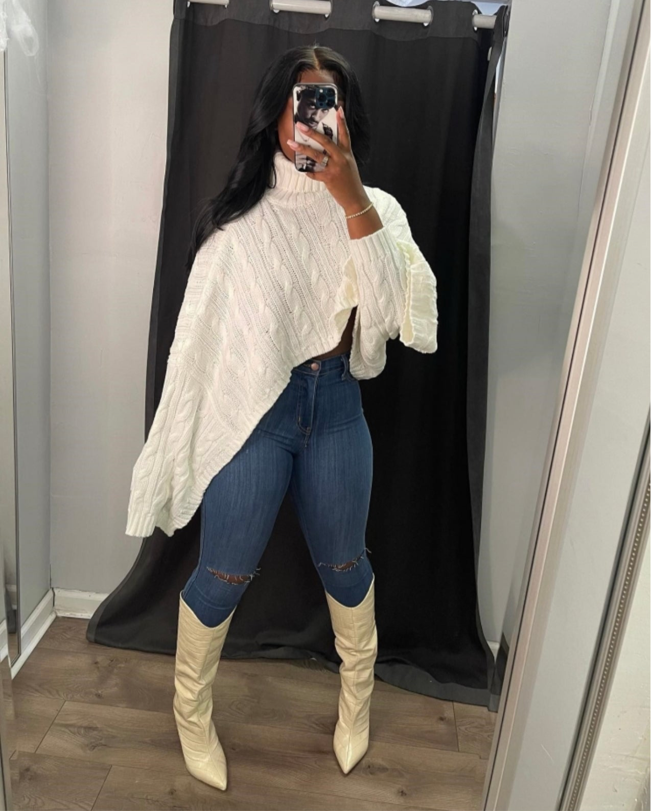 White knitted sweater