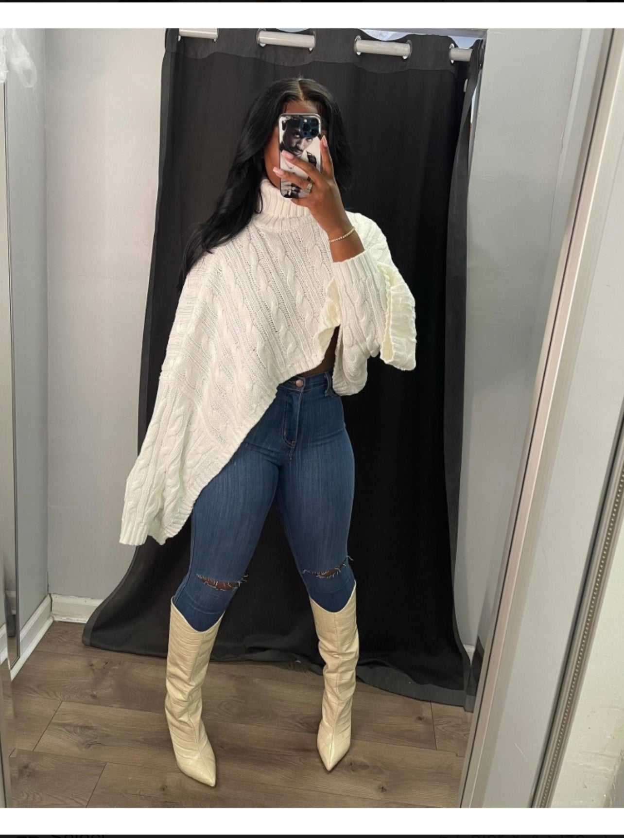 White knitted sweater